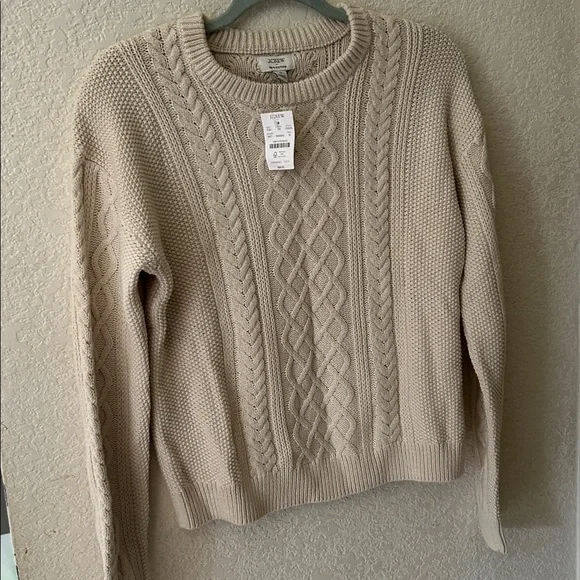 J. Crew Cable crewneck sweater in natural size M NWT $98 - Picture 4 of 6